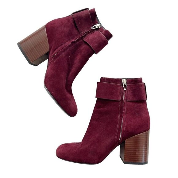 Alexander Wang Kenze Bordeaux Suede Buckle Chunky Heel Booties Women's Sz 36.5 - Picture 8 of 10